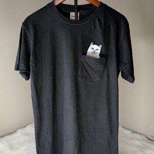 RIPNDIP Shirt Womens Small Black Lord Nermal Pocket Cat Graphic Streetwear Tee